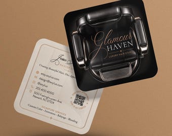 Luxury Hair Stylist Business Cards | Salon Chair Business Cards | Premium Hair Salon Branding | Custom Printed Square Cards