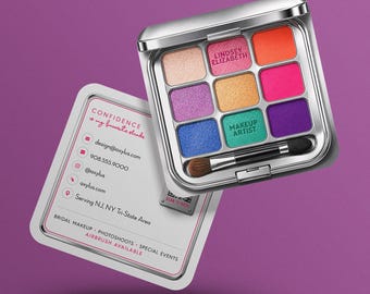 Colorful Makeup Artist Business Cards | Beauty Influencer | Cosmetic Branding | Eyeshadow Palette | Square Printed Card