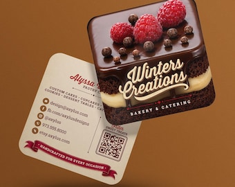 Bakery Business Cards | Dessert Shop | Cake Artists | Pastry Chef | Custom Printed Square Card
