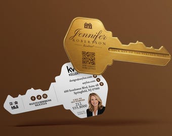 Realtor Key Business Cards | Luxury Real Estate Agent Branding | Custom Die Cut Printed Cards