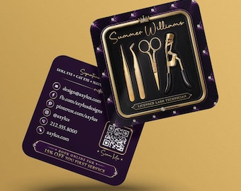 Cartes de visite de luxe pour techniciennes en extensions de cils | Cartes de visite pour extensions de cils | Spécialiste des cils | Carte carrée personnalisée