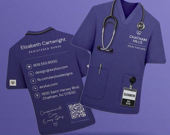 Registered Nurse Business Cards | Nursing Scrub Cards | Healthcare Networking | Custom Medical Die Cut Card