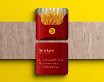 Food Blogger Business Cards • French Fries, Fast Food Restaurant, Food Truck, Caterer, Foodie, Die-Cut Rounded Corners, Square Cards