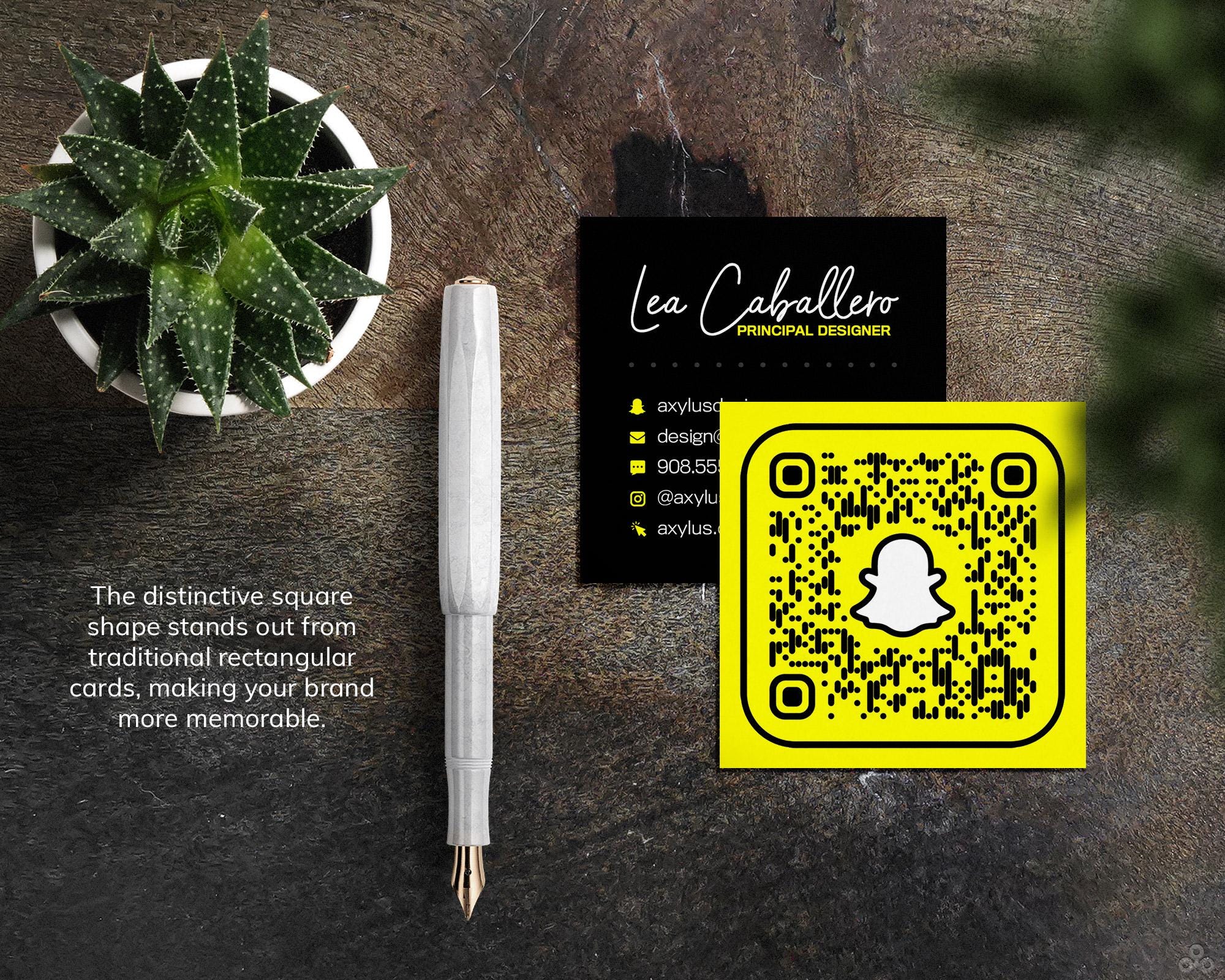 Custom Square Business Cards With Snap Social Media Design & Scannable ...