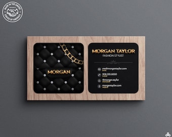 Luxurious Square Business Cards with Quilted Leather Purse Design for Fashion Stylists, Boutiques, Image Consultants & Luxury Brands