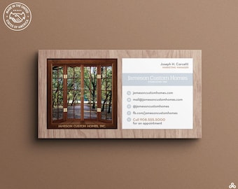 Square Business Cards with Picturesque Window Design for Custom Home Builders, Contractors, Interior Designers & Real Estate Agents