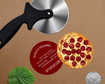 Mini Pizza Business Cards • Realistic Restaurant Business Card Design • Circular Cards • Design and Printing