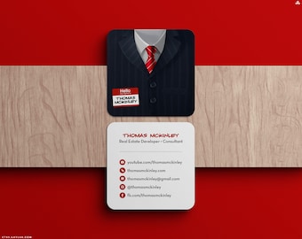 Pinstriped Suit Business Cards • Real Estate, Broker, Sales, Marketing, Motivational Speaker, Entrepreneur • Design, Printing, FREE Shipping