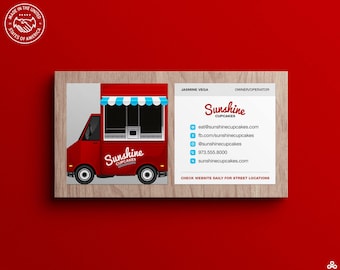 Vibrant Square Business Cards with Food Truck Design for Street Food Vendors, Caterers, Mobile Chefs & Meal Delivery Services