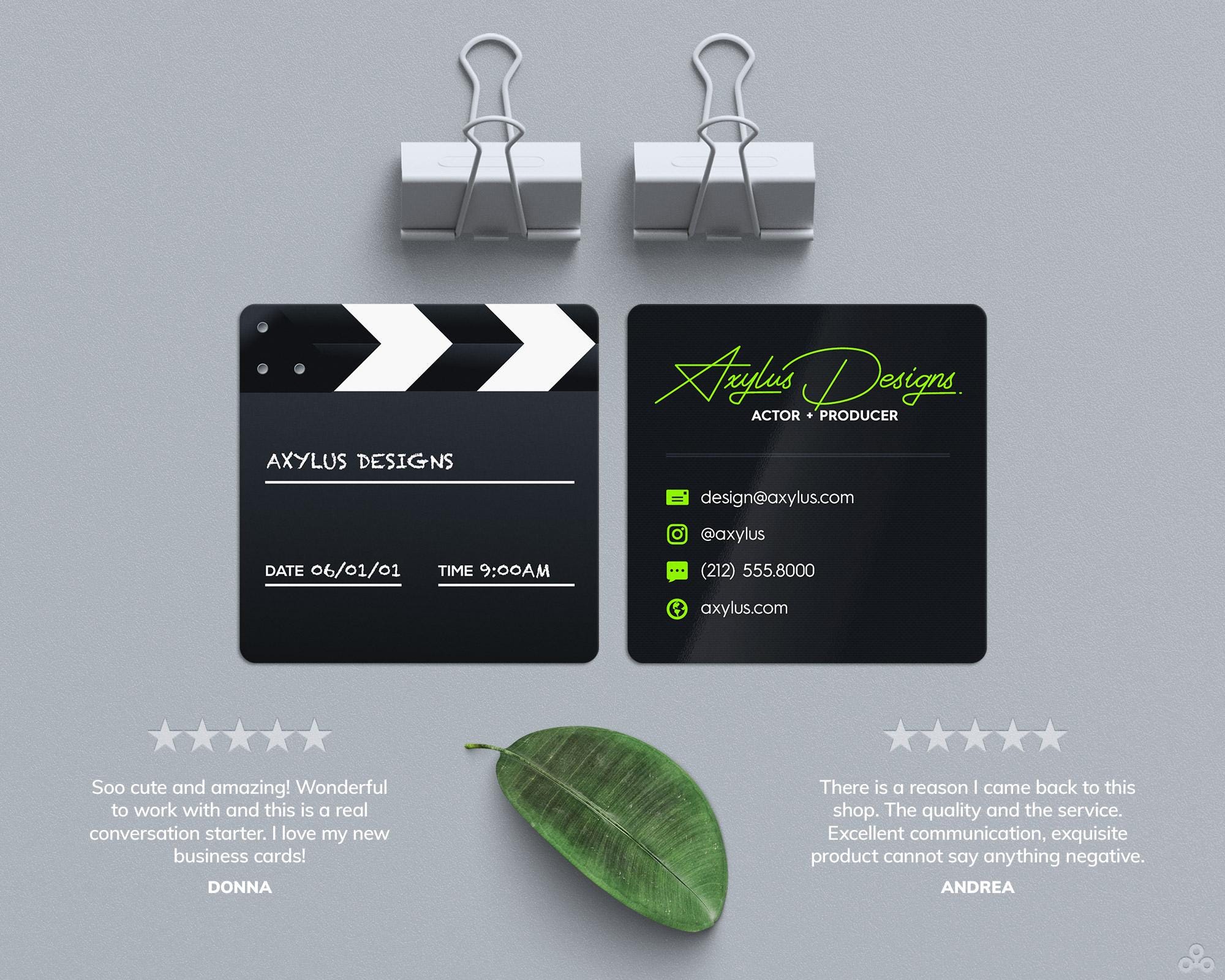 Creative Square Business Cards With Movie Clapper Design for Actors ...