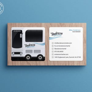 Customizable Square Business Cards with Charter Bus Design for Luxury Party Bus Rentals, Casino Trip Planners & Tour Facilitators