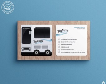 Customizable Square Business Cards with Charter Bus Design for Luxury Party Bus Rentals, Casino Trip Planners & Tour Facilitators