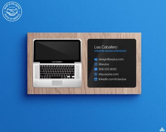 Mini MacBook Business Cards • Realistic Laptop, IT, Web Designer, Software Developer, Square Cards, Full Color Printing
