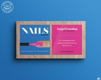 Chic & Colorful Square Nail Technician Business Card with Manicure Illustration • Perfect for Beauty Professionals, Salons and Nail Artists