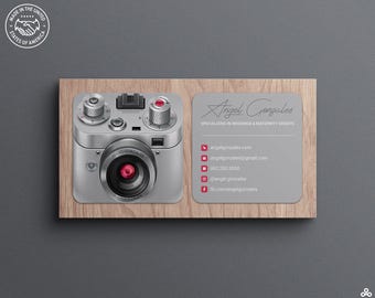 Retro Camera Photographer Business Cards •  Mini Business Cards, Die-Cut Rounded Corners, Social Cards, Design and Full Color Printing