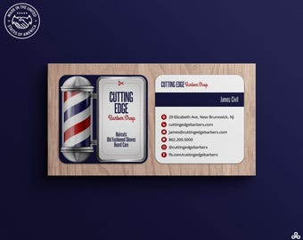 Classic Square Business Cards with Vintage Barber Pole Design for Barbers, Barbershops & Men's Grooming Products