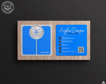 Sleek Square Business Cards with Scale Design for Personal Trainers, Weight Loss Experts, Wellness & Fitness Coaches