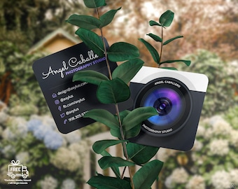 Mini Photographer Business Cards, Realistic Camera, Square