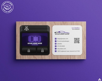 Square Business Cards with Car Remote Keyfob Design for Car Repair Shops, Auto Sales & Car Dealerships and Mobile Auto Services