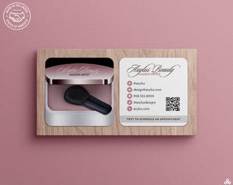 Luxury Square Business Cards with Pink or Gold Makeup Compact Design for Makeup Artists, Beauty Consultants and Cosmetic Brands