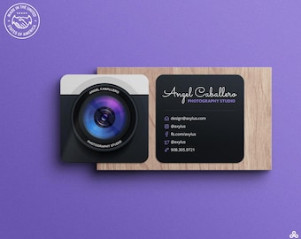 Mini Photographer Business Cards, Realistic Camera, Square Die-Cut Cards, Photography Studio, Videographer, Design and Printing