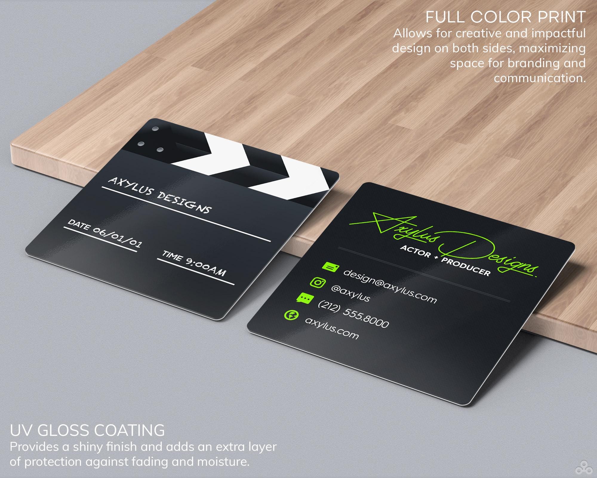 Creative Square Business Cards With Movie Clapper Design for Actors ...