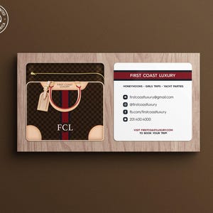 Elegant Square Business Cards with Luxury Monogram Suitcase Design for Travel Consultants, Fashion Stylists, Boutiques & Handbag Resellers