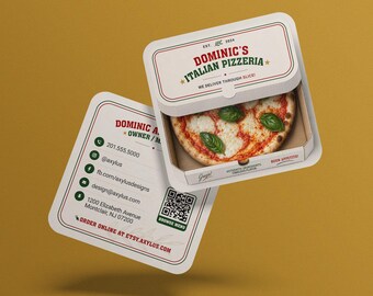 Pizza Box Business Cards | Custom Pizzeria Card | Italian Restaurant Branding | Printed Square Cards