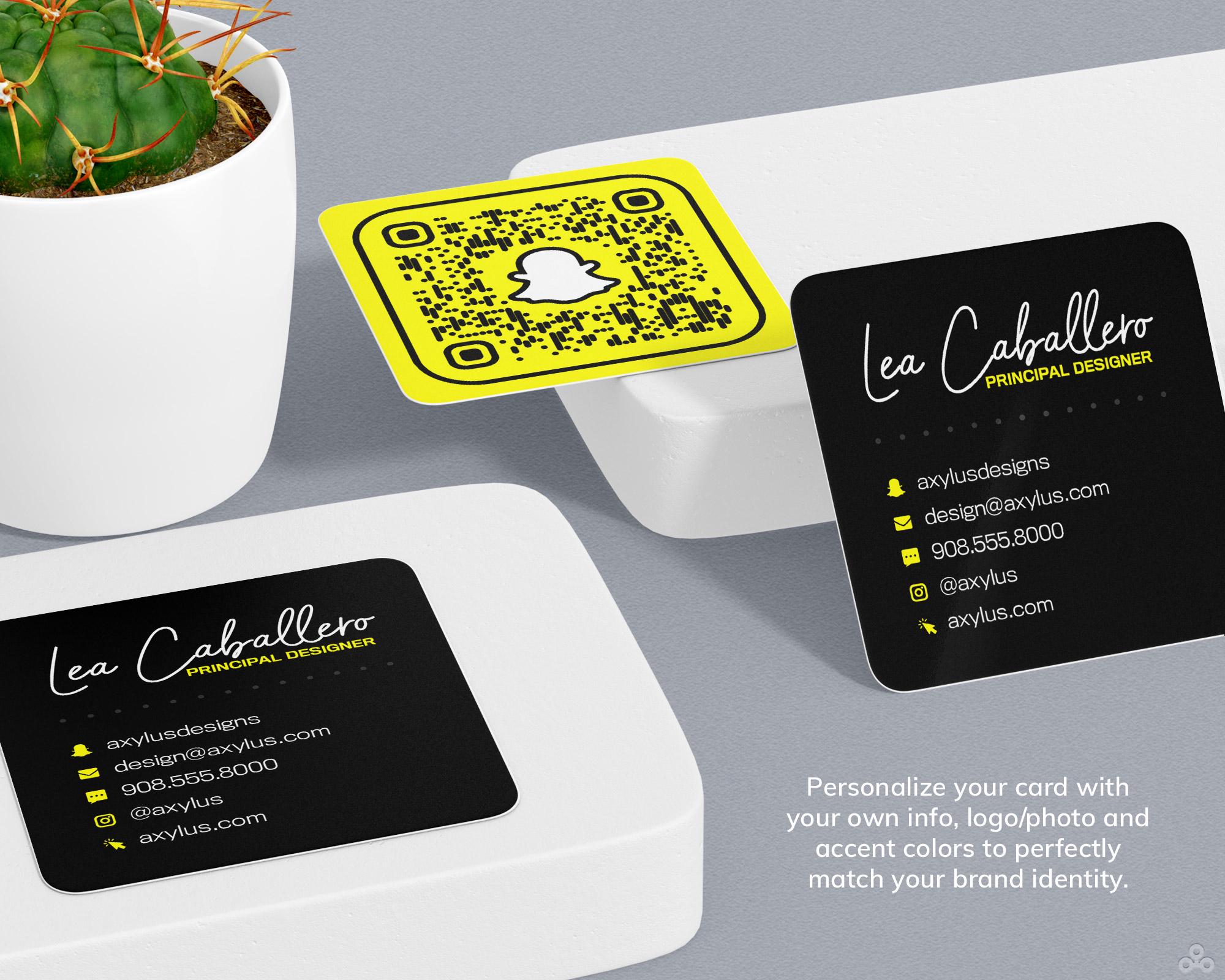 Custom Square Business Cards With Snap Social Media Design & Scannable ...