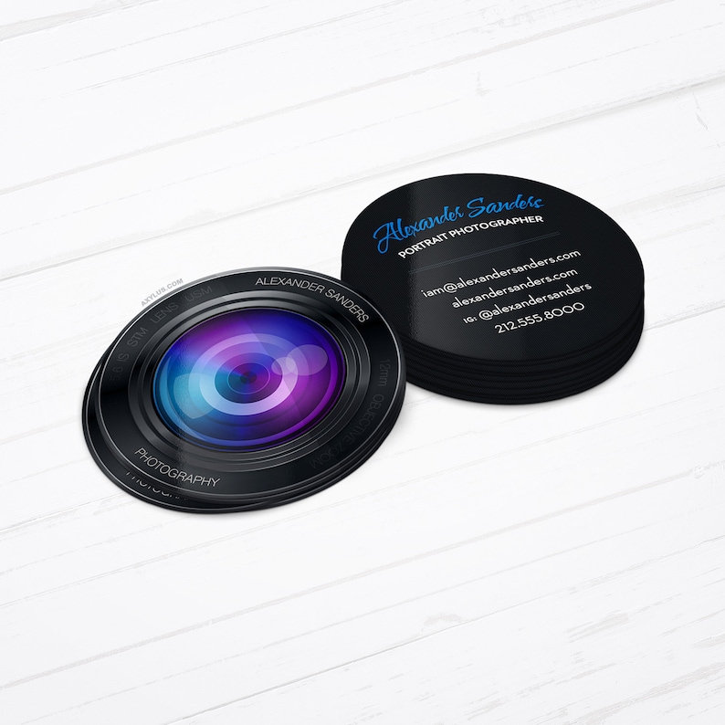 Camera Lens Photographer Business Cards Mini Circle Cards Etsy