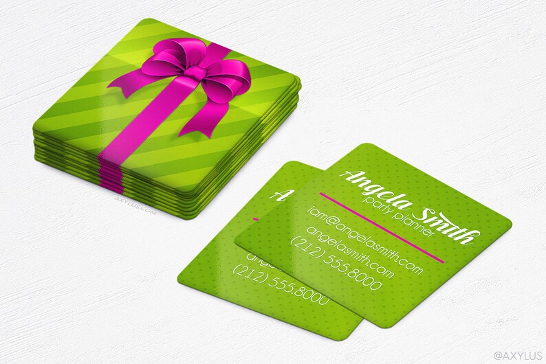 Party Planner Business Cards Square Gift Box Social Cards Etsy