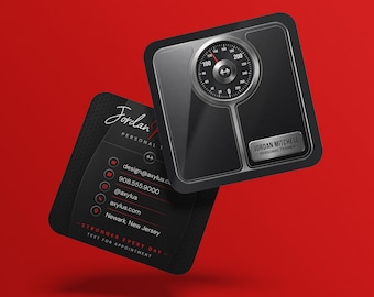 Personal Trainer Business Cards | Scale Design, Fitness Coach Branding, Printed Square Cards
