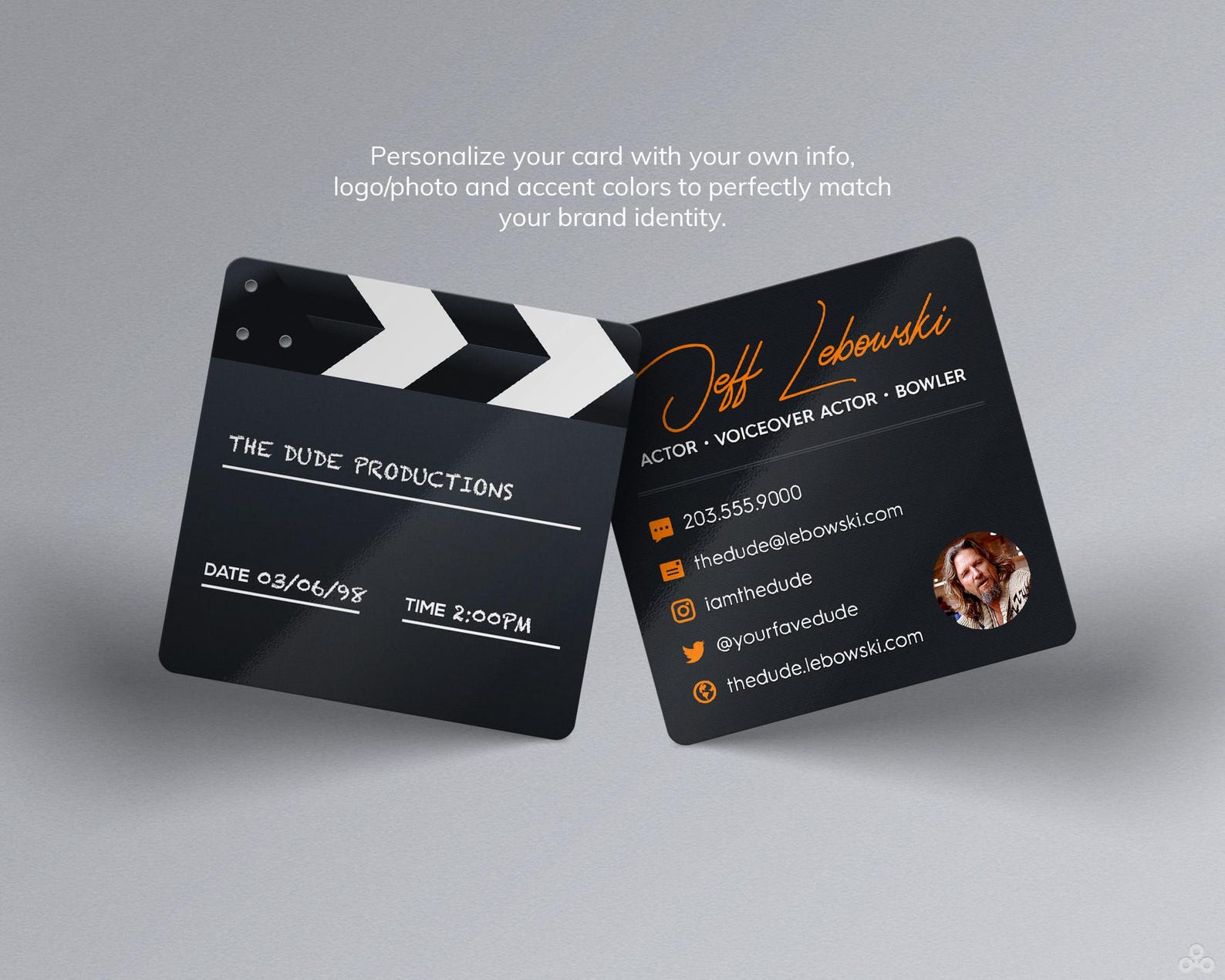 Creative Square Business Cards With Movie Clapper Design for Actors ...