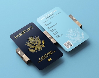 Modello di biglietto da visita per passaporto: design Canva modificabile per agenti di viaggio e influencer
