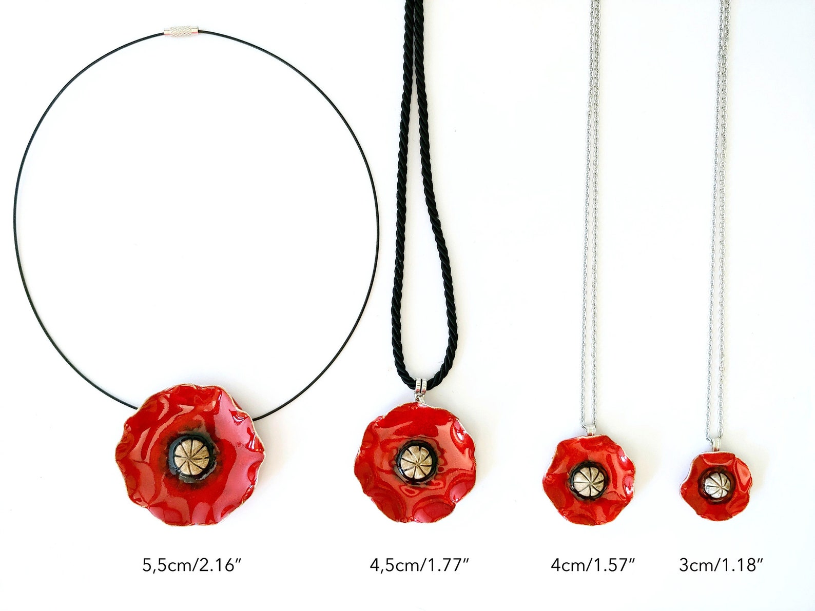 Red Poppy ceramic pendant Poppy jewelry Natural pendant Etsy