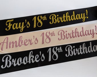 Quality Personalised 18th Birthday Sash.  Luxurious Ribbon Available In Many Colours
