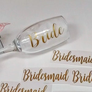 Champagne flute decal, Vinyl Sticker ONLY, DIY party glasses, bridal glasses, bridesmaid vinyl, personalised decals, wedding decals, gold