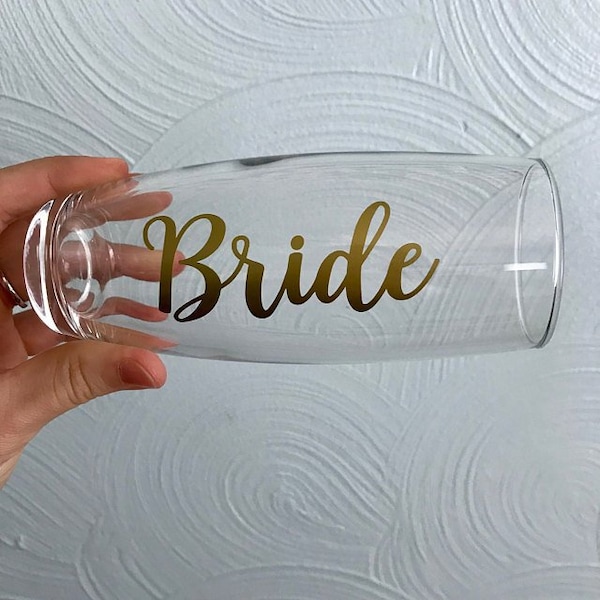 Calcomanía de copa de champán para novias, SOLO calcomanía de vinilo, copas de fiesta DIY, idea de regalo para damas de honor, transferencia personalizada para recuerdos, arreglos de mesa
