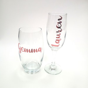 Custom name stickers for glass decals. Personalised vinyl sticker for wine, gin, champagne glass stickers. Over 20 Colours for vinyl names