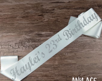 Luxury Personalised Birthday Sash, Available In Many Colours, Ages 20, 21, 22, 23, 24, 25, 26 ,27, 28 , 29 or Milestone Birthday 30, 40, 50