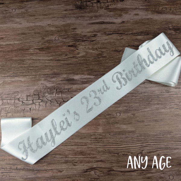 Luxury Personalised Birthday Sash, Available In Many Colours, Ages 20, 21, 22, 23, 24, 25, 26 ,27, 28 , 29 or Milestone Birthday 30, 40, 50