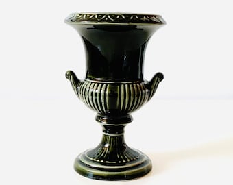 Vintage Dartmouth Moss Green Glazed Ceramic Large Urn Vase, Made in England