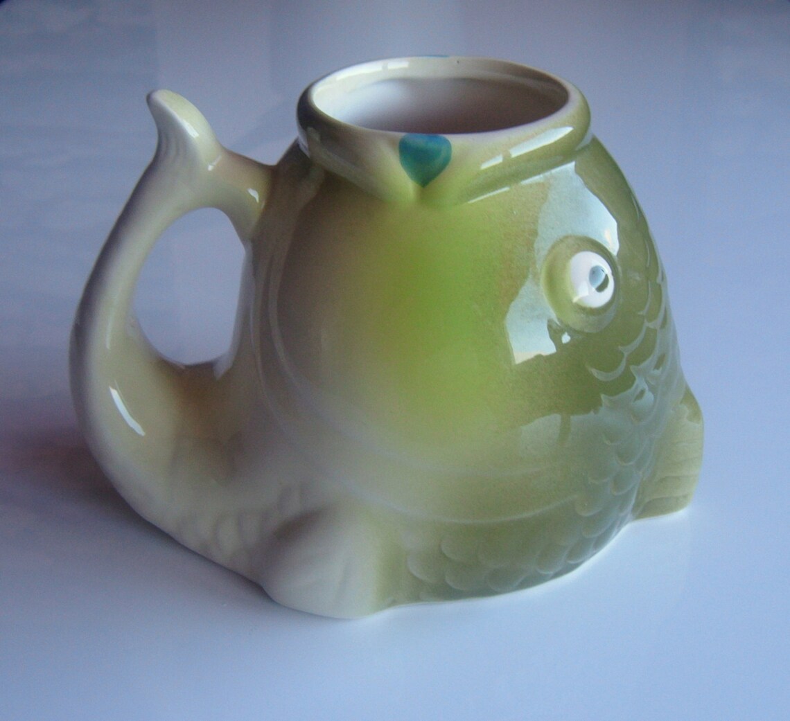 Vintage Ceramic Fish Shaped Mug With Tale Handle And Large Etsy