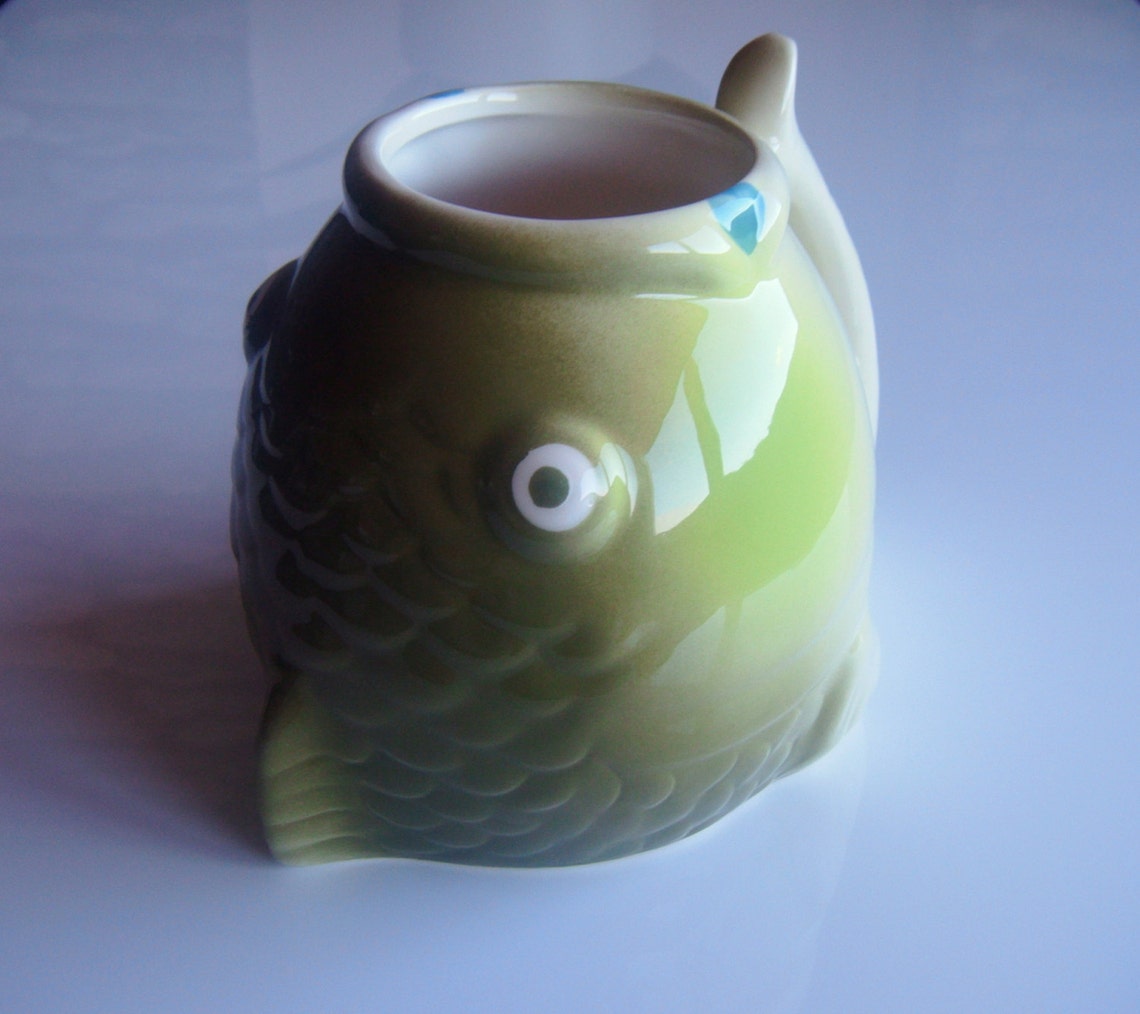 Vintage Ceramic Fish Shaped Mug With Tale Handle And Large Etsy