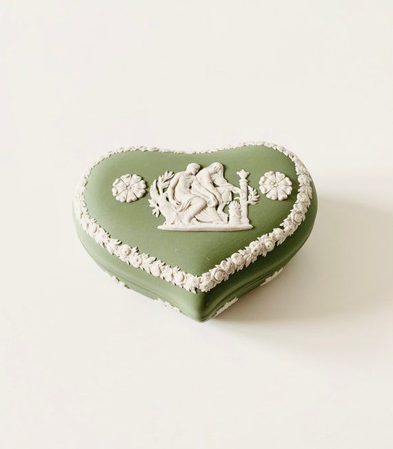 Wedgwood Sage Green Heart Shaped Lid Trinket Box - image 1