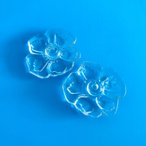 Vintage Clear Glass Flower Shaped Candlesticks, Set of 2