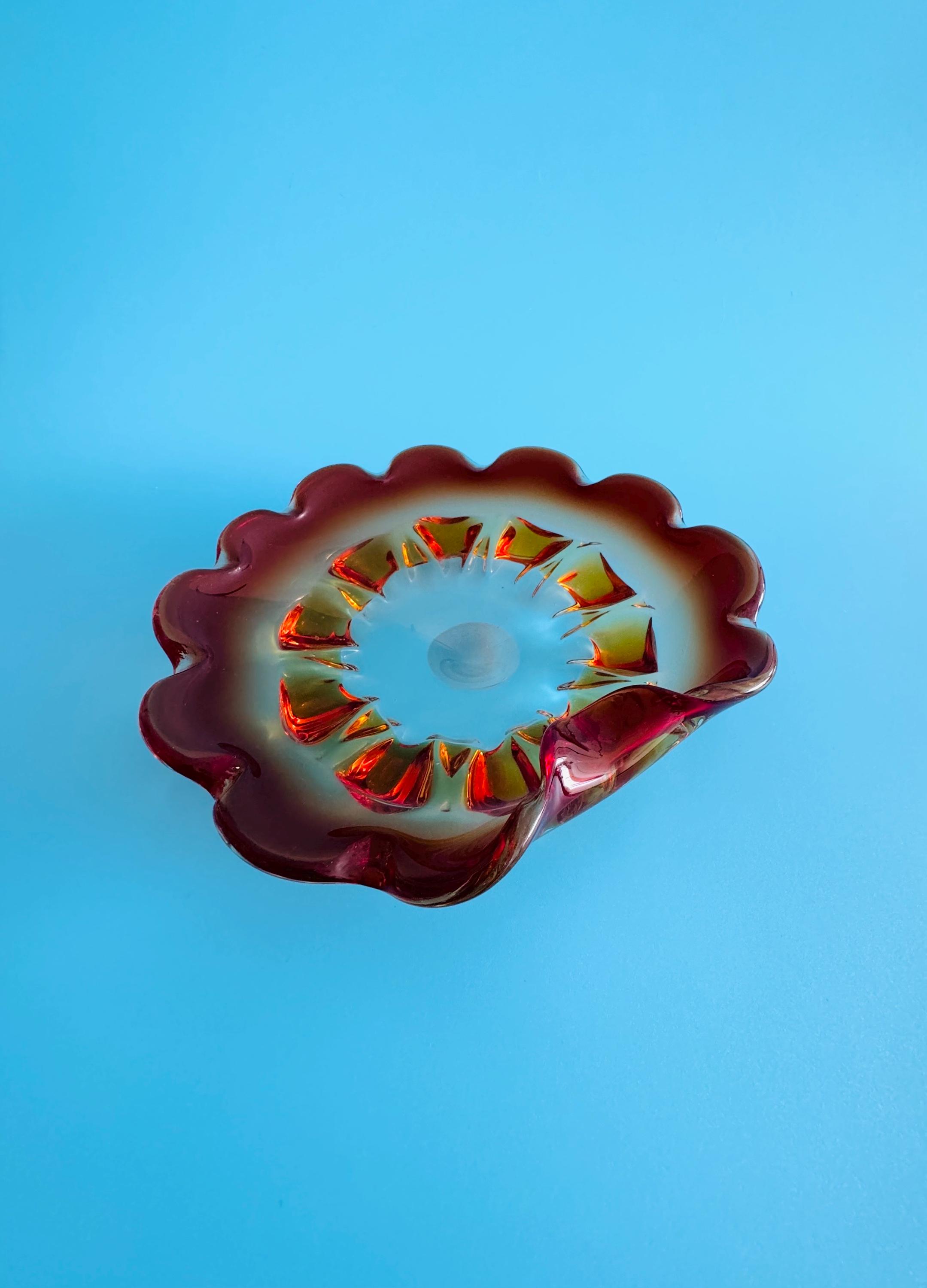 Vintage Hand Blown Amber Glass Fruit Bowl/ Candy Dish