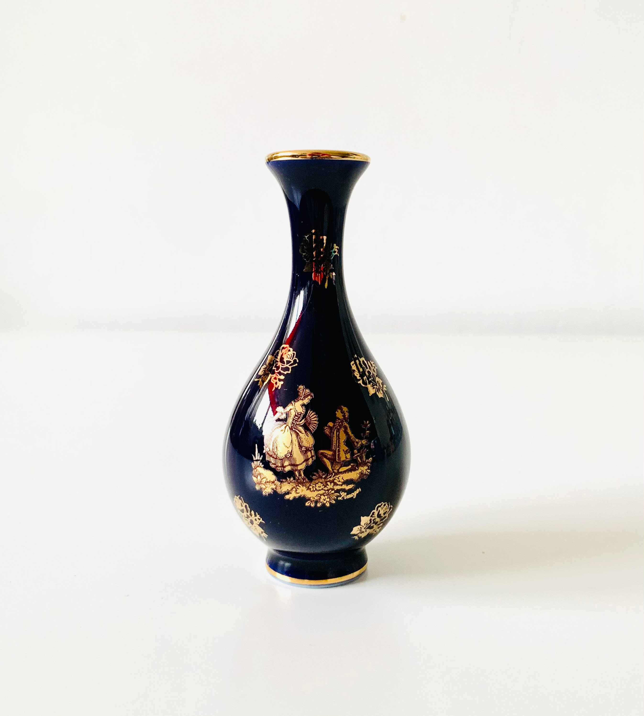 Limoges Castel Navy Blue & 22k Gold Porcelain Vase Made in - Etsy