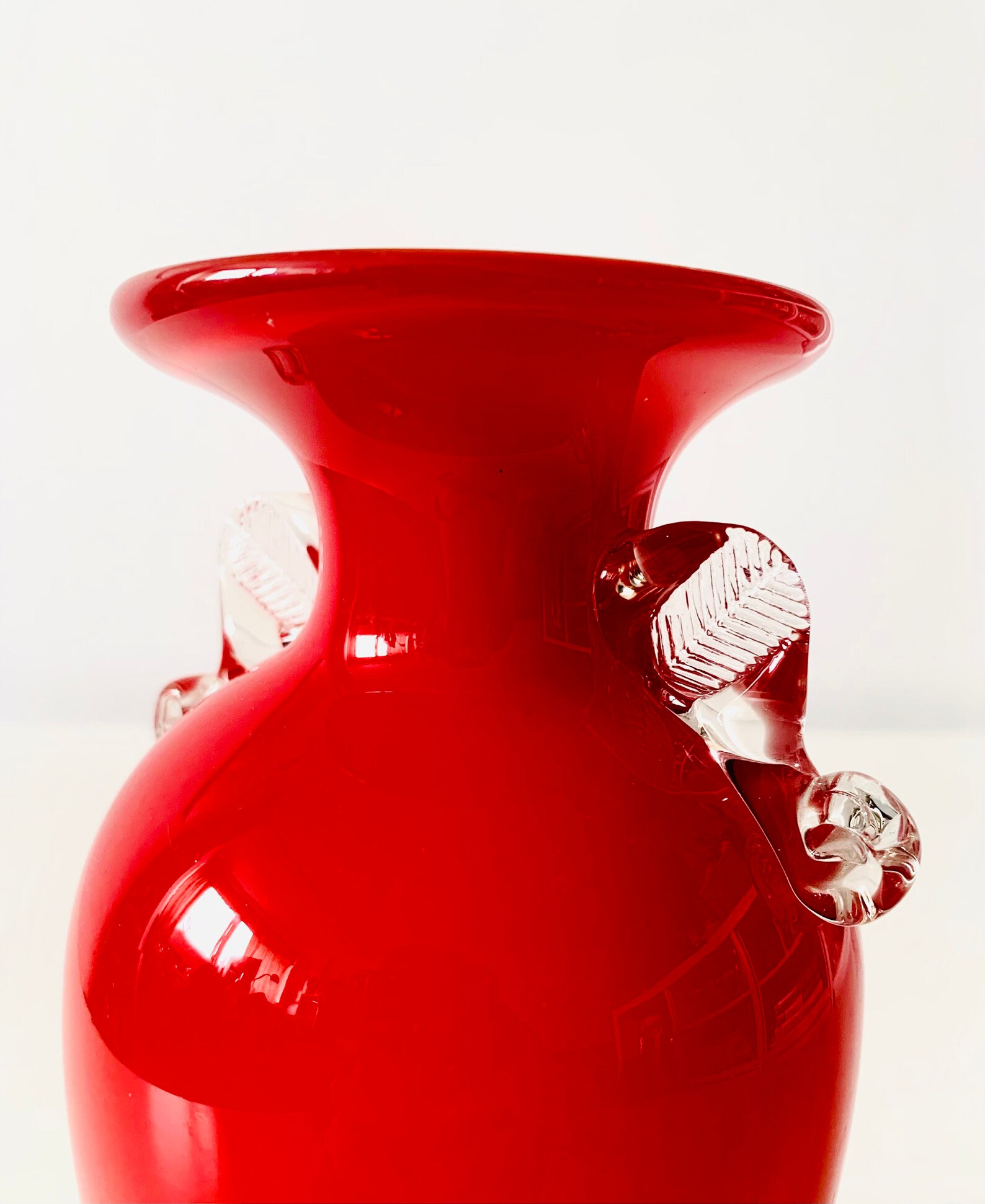 Vintage Hand Blown Red & Clear Glass Vase Etsy