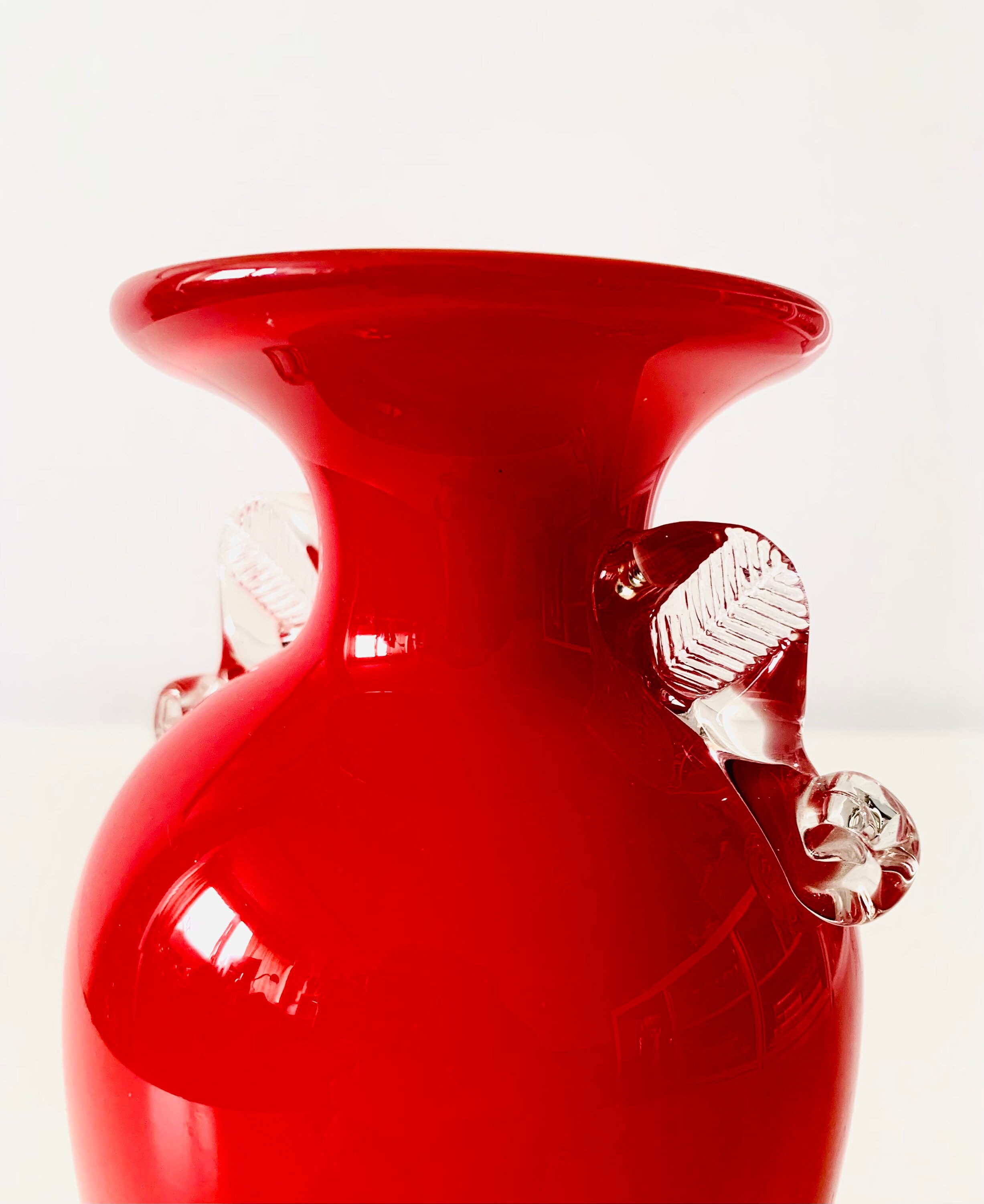 Vintage Hand Blown Red & Clear Glass Vase Etsy